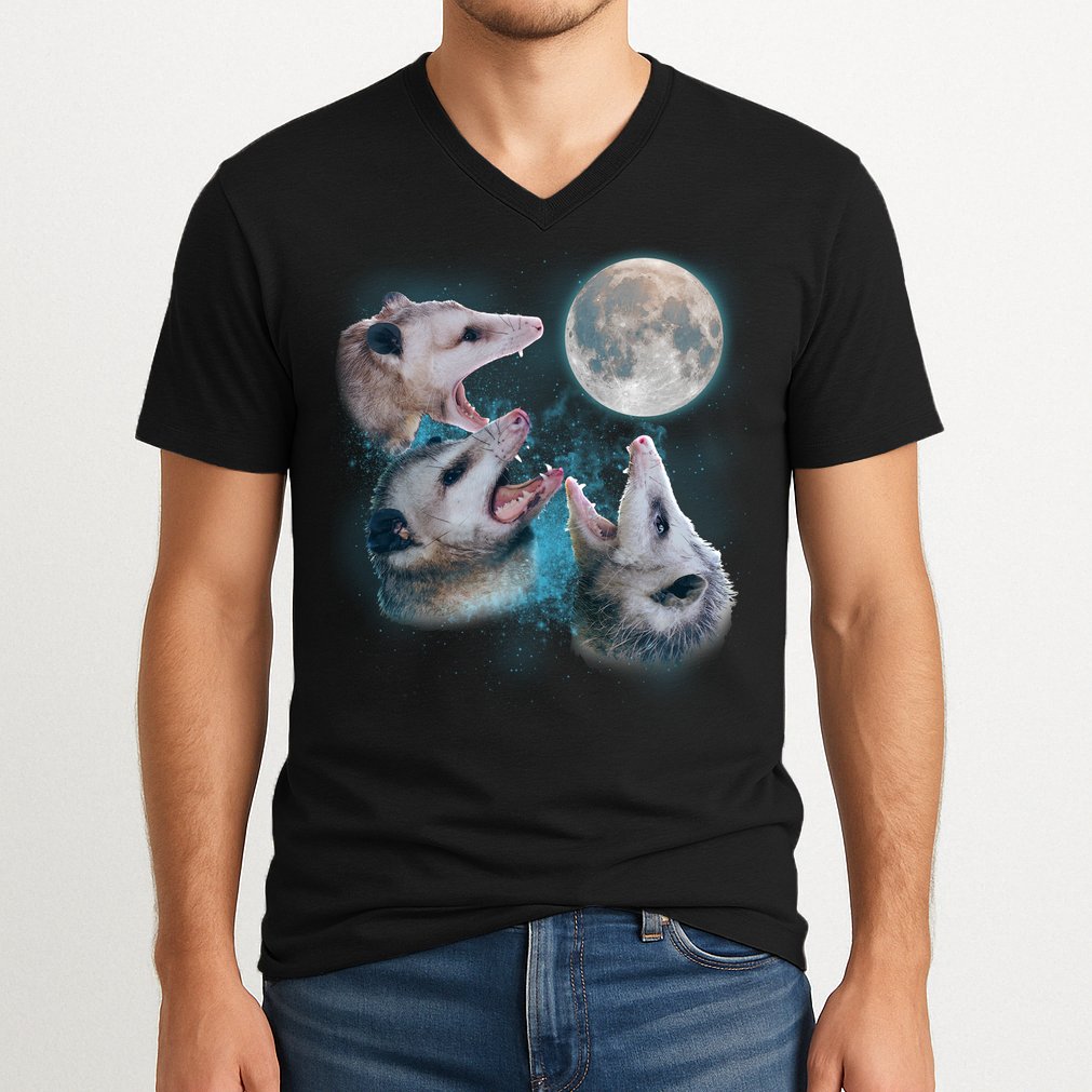 Funny Three Opossom Moon V-Neck T-Shirt