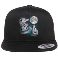 Funny Three Opossom Moon Flat Bill Trucker Hat