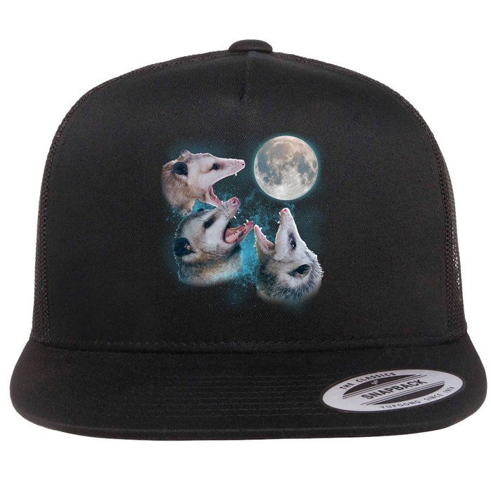 Funny Three Opossom Moon Flat Bill Trucker Hat