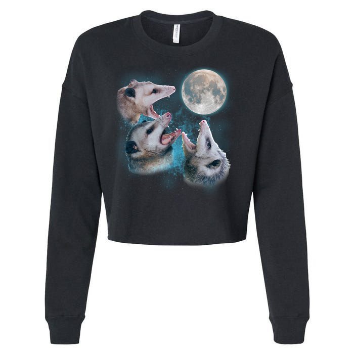Funny Three Opossom Moon Cropped Pullover Crew