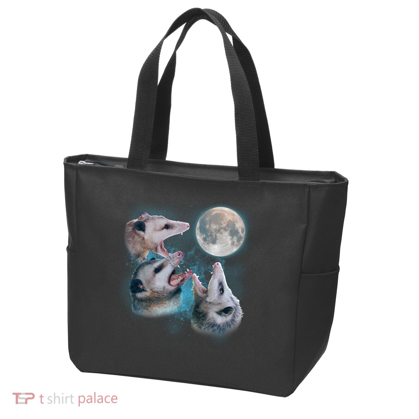 Funny Three Opossom Moon Zip Tote Bag