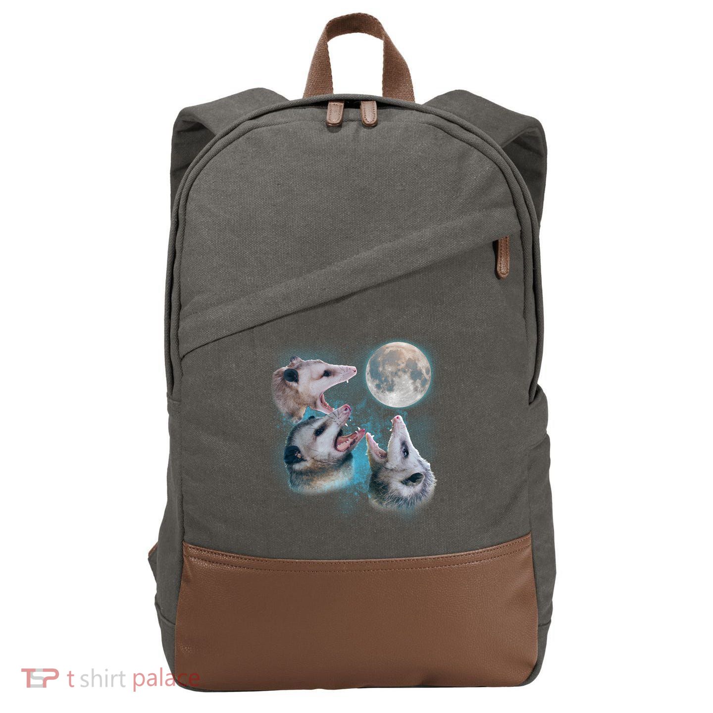 Funny Three Opossom Moon Cotton Canvas Backpack