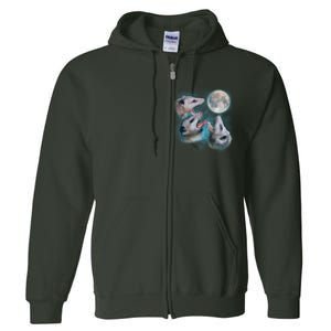 Funny Three Opossom Moon Full Zip Hoodie