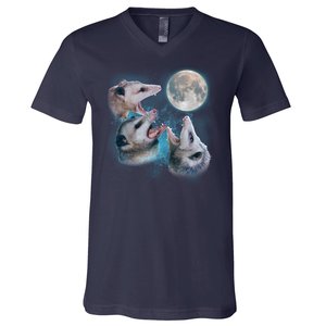 Funny Three Opossom Moon V-Neck T-Shirt