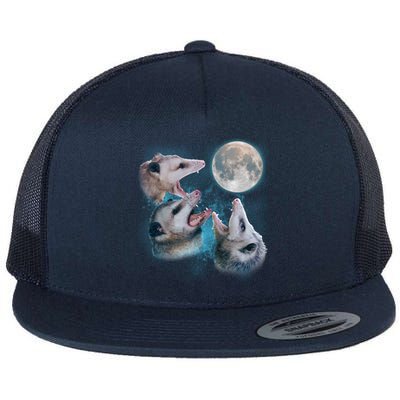 Funny Three Opossom Moon Flat Bill Trucker Hat