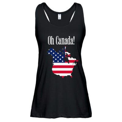Funny Trump Oh Canada! Usa Canada Map 51st State Ladies Essential Flowy Tank