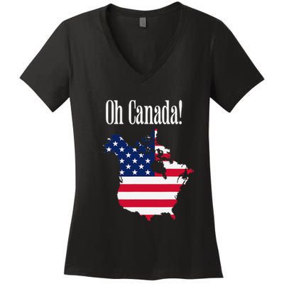 Funny Trump Oh Canada! Usa Canada Map 51st State Women's V-Neck T-Shirt