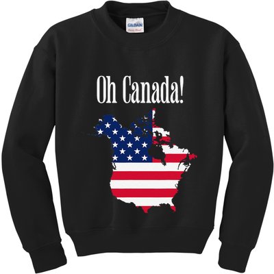 Funny Trump Oh Canada! Usa Canada Map 51st State Kids Sweatshirt