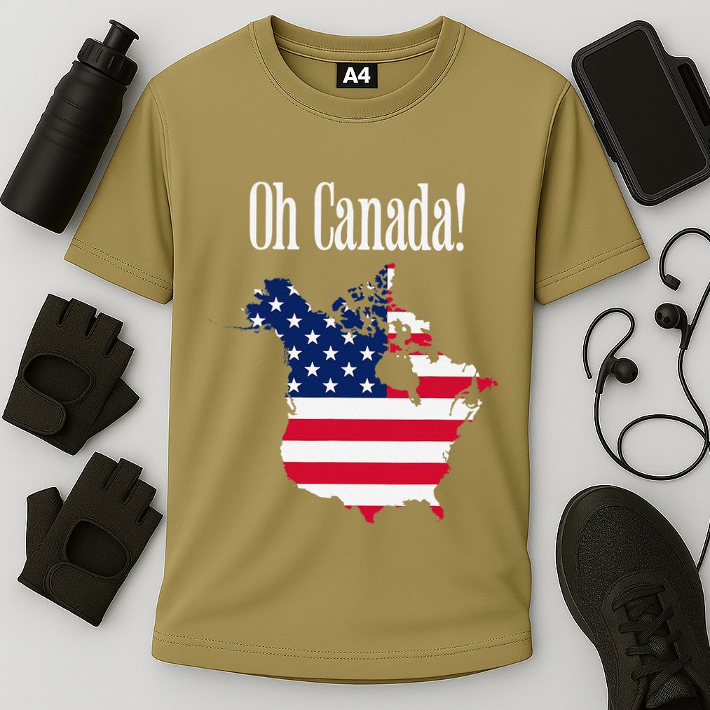 Funny Trump Oh Canada! Usa Canada Map 51st State Cooling Performance Crew T-Shirt
