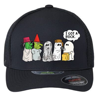 Funny Trick Or Treat Halloween Ghost Costume I Got A Rock Flexfit Unipanel Trucker Cap