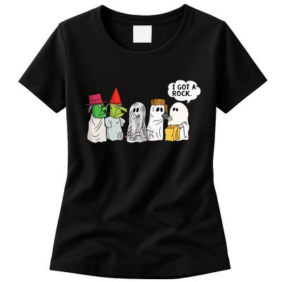 Funny Trick Or Treat Halloween Ghost Costume I Got A Rock Womens T-Shirt
