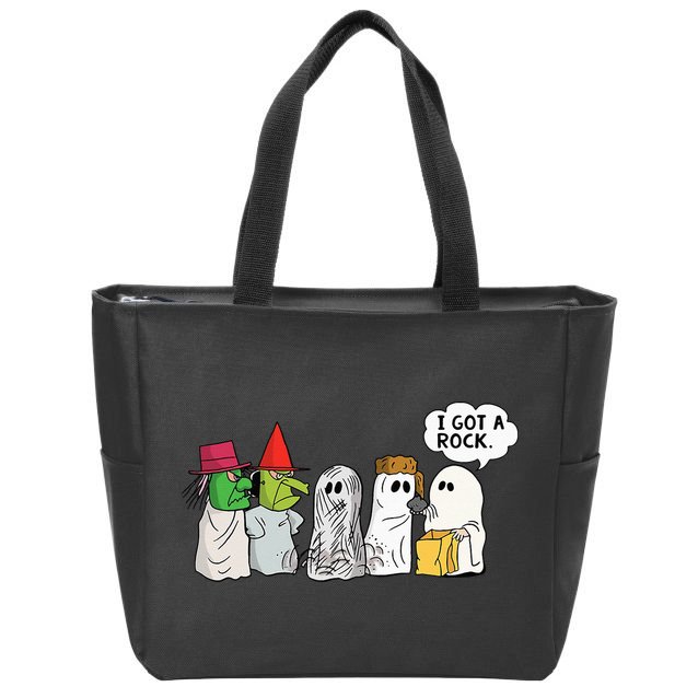 Funny Trick Or Treat Halloween Ghost Costume I Got A Rock Zip Tote Bag