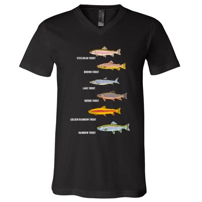 Funny Types Of Trout Fish Species Fishing Angling V-Neck T-Shirt