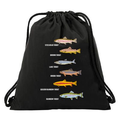 Funny Types Of Trout Fish Species Fishing Angling Drawstring Bag