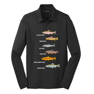 Funny Types Of Trout Fish Species Fishing Angling Silk Touch Performance Long Sleeve Polo