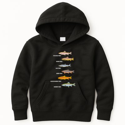 Funny Types Of Trout Fish Species Fishing Angling Kids Hoodie
