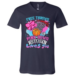 Free Throws Or Pink Bows Grandpa Loves You Gender Reveal V-Neck T-Shirt