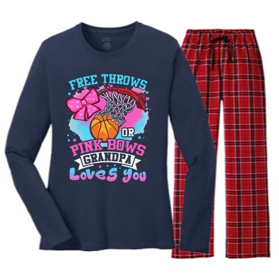 Free Throws Or Pink Bows Grandpa Loves You Gender Reveal Women's Long Sleeve Flannel Pajama Set 