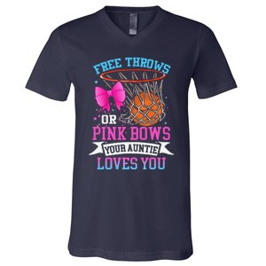 Free Throws Or Pink Bows Your Auntie Loves You Gender Reveal V-Neck T-Shirt