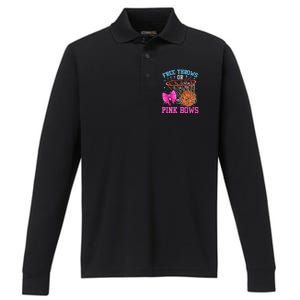 Free Throws Or Pink Bows Pregnancy Basketball Pink Or Blue Performance Long Sleeve Polo