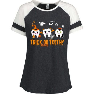 Funny Trick Or Teeth Denstist Halloween Costume Dental Squad Meaningful Gift Enza Ladies Jersey Colorblock Tee