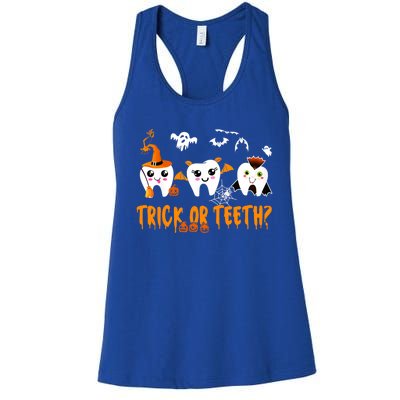 Funny Trick Or Teeth Denstist Halloween Costume Dental Squad Meaningful Gift Women's Racerback Tank