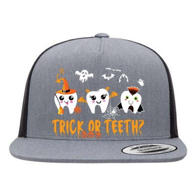 Funny Trick Or Teeth Dentist Halloween Costume Dental Squad Flat Bill Trucker Hat