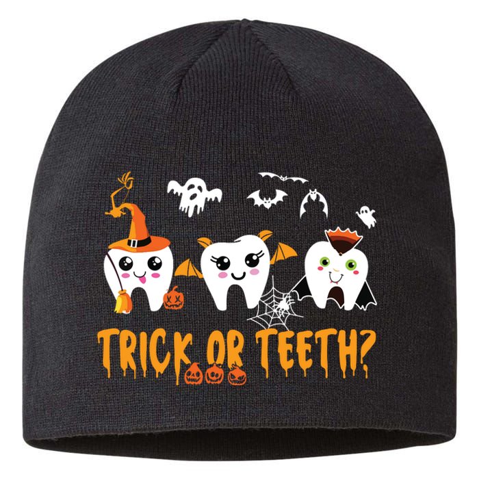 Funny Trick Or Teeth Dentist Halloween Costume Dental Squad Sustainable Beanie