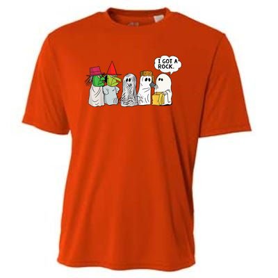 Funny Trick Or Treat Halloween Ghost Costume I Got A Rock Cooling Performance Crew T-Shirt