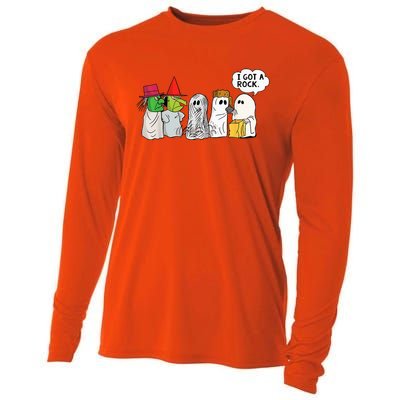 Funny Trick Or Treat Halloween Ghost Costume I Got A Rock Cooling Performance Long Sleeve Crew