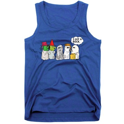 Funny Trick Or Treat Halloween Ghost Costume I Got A Rock Tank Top