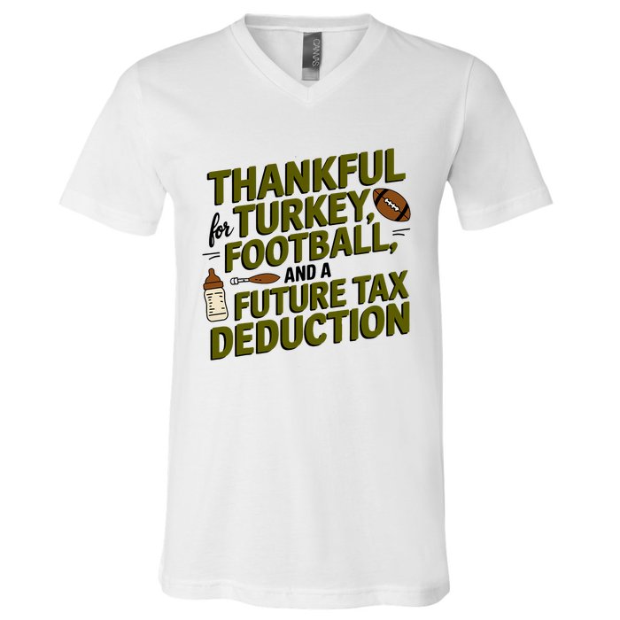 Funny Thanksgiving Pregnancy Announcement Dad To Be 2025 V-Neck T-Shirt