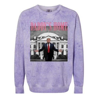 Funny Trump Pink Daddys Home  Trump 2024 Colorblast Crewneck Sweatshirt