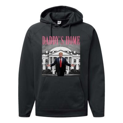 Funny Trump Pink Daddys Home  Trump 2024 Performance Fleece Hoodie