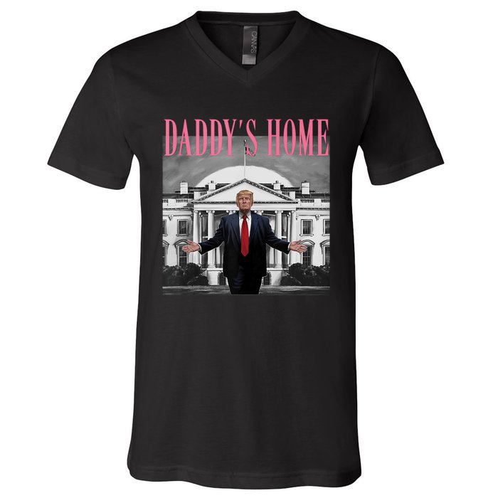 Funny Trump Pink Daddys Home  Trump 2024 V-Neck T-Shirt