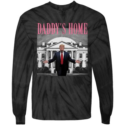 Funny Trump Pink Daddys Home  Trump 2024 Tie-Dye Long Sleeve Shirt