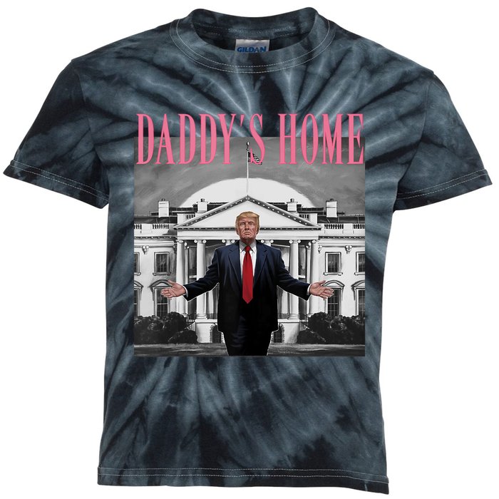 Funny Trump Pink Daddys Home  Trump 2024 Kids Tie-Dye T-Shirt