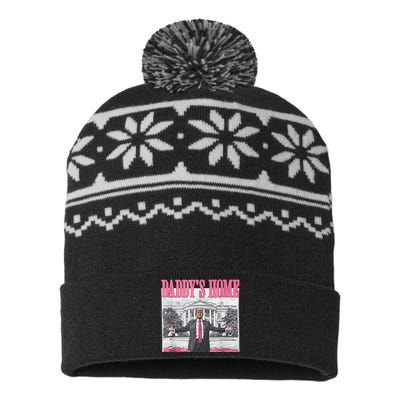 Funny Trump Pink Daddys Home  Trump 2024 USA-Made Snowflake Beanie