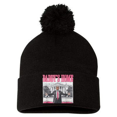 Funny Trump Pink Daddys Home  Trump 2024 Pom Pom 12in Knit Beanie