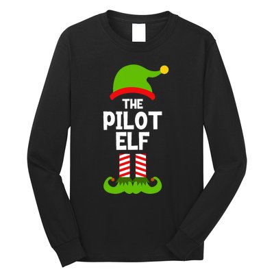 Funny The Pilot Elf Christmas Matching Family Party Long Sleeve Shirt