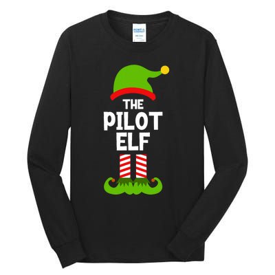 Funny The Pilot Elf Christmas Matching Family Party Tall Long Sleeve T-Shirt