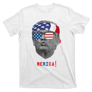 Funny Trump Pucker Face Merica Usa Flag Sunglasses T-Shirt