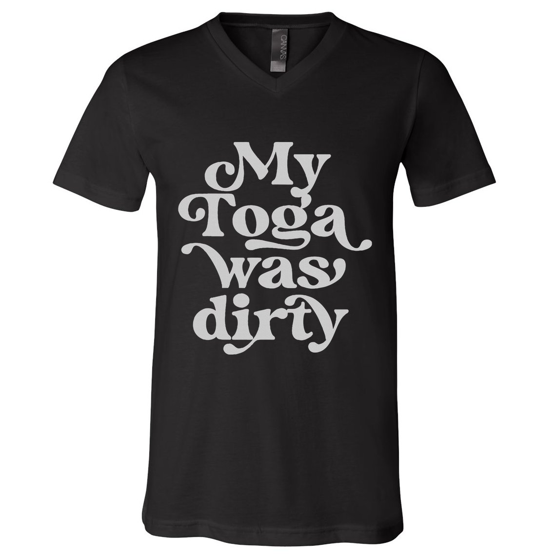 Funny Toga Party Costume My Toga Was Dirty Roman Greek Party V-Neck T-Shirt