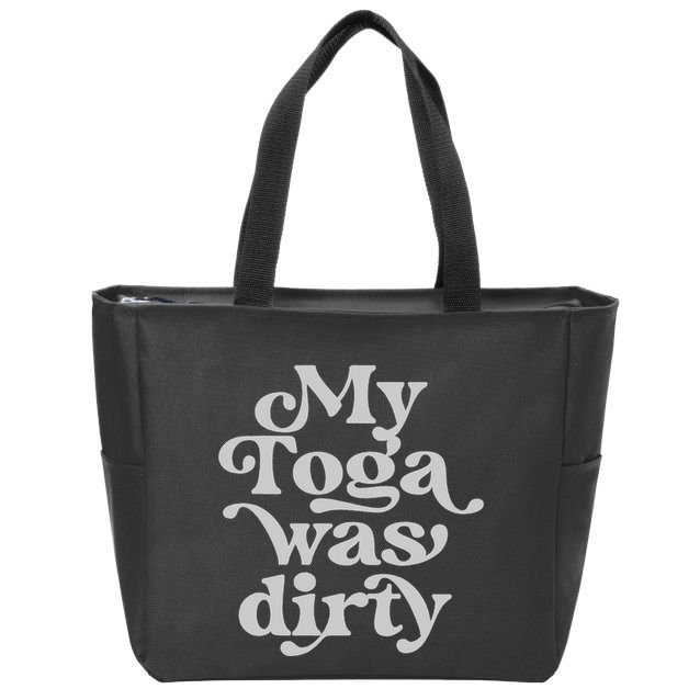 Funny Toga Party Costume My Toga Was Dirty Roman Greek Party Zip Tote Bag