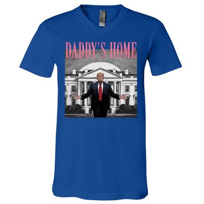 Funny Trump Pink Daddys Home Trump 2024 Gift V-Neck T-Shirt