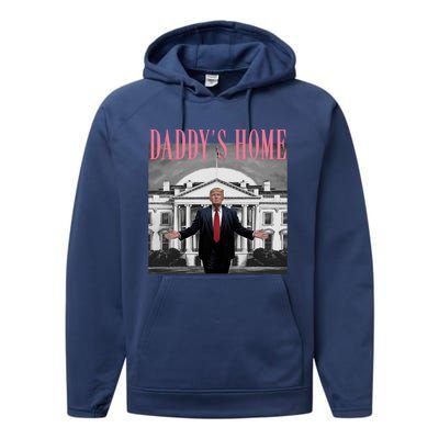 Funny Trump Pink Daddys Home Trump 2024 Gift Performance Fleece Hoodie