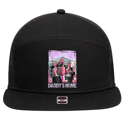 Funny Trump Pink Daddys Home Trump 2024 7 Panel Mesh Trucker Snapback Hat