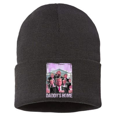 Funny Trump Pink Daddys Home Trump 2024 Sustainable Knit Beanie