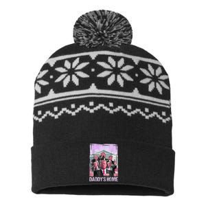 Funny Trump Pink Daddys Home Trump 2024 USA-Made Snowflake Beanie