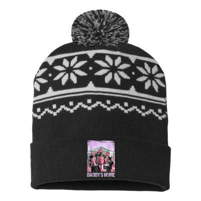 Funny Trump Pink Daddys Home Trump 2024 USA-Made Snowflake Beanie